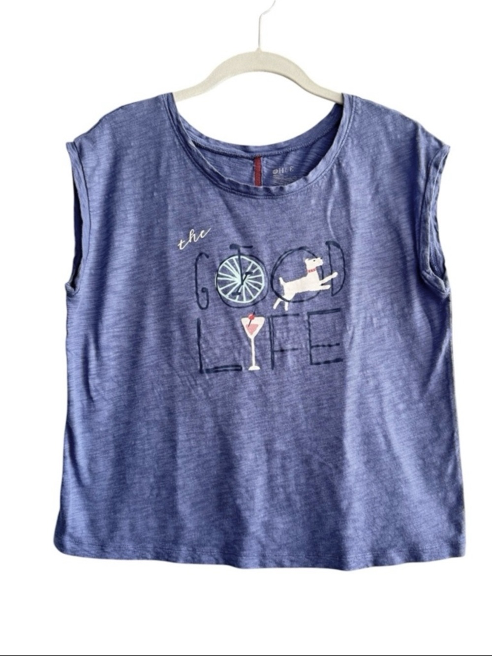HUE Graphic Pajama Tee Loungewear Top Good Life Cap Sleeves Boxy Fit Blue Size S
